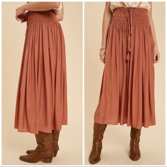 New! Smocked Maxi Skirt - Burnt Ginger - Picture 3 of 6